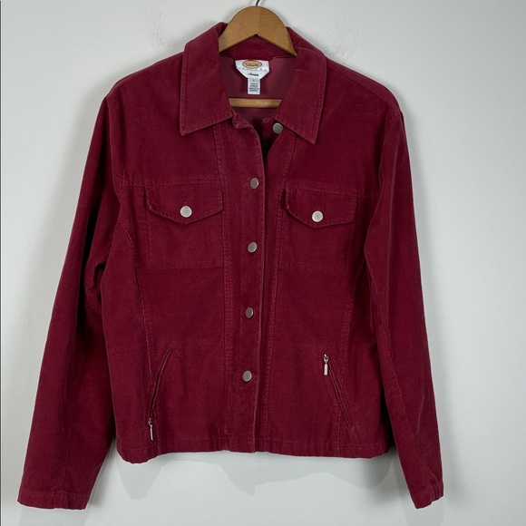 Talbots Petites Women's Large Burgundy Corduroy Jacket Stretch Cabincore Camping - Picture 1 of 6